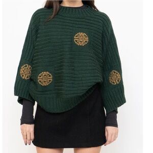 Vintage Green , Gold Ribbed Knit Sweater